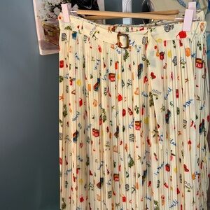 Spain Resort Pleated ButterCream Skirt | Pleated Maxi Skirt with Buckle and Belt